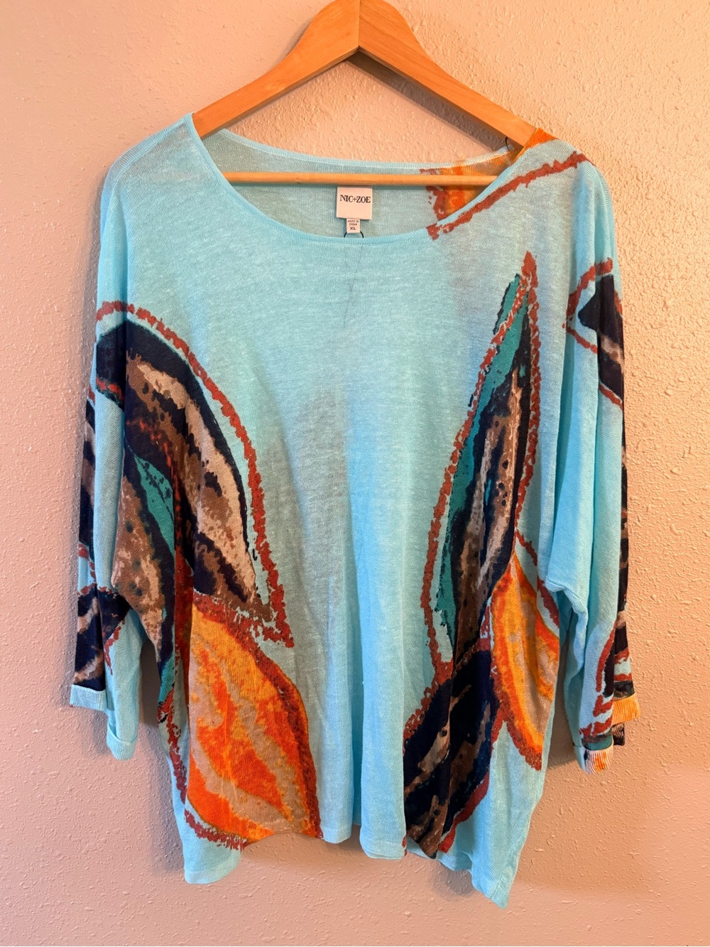 NWT Nic and Zoe Grove Linen Blend Sweater XL Aqua - Picture 3 of 9